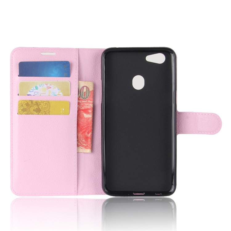 Litchi Skin PU Leather Wallet Stand Cell Phone Shell for OPPO F5 - Pink-3