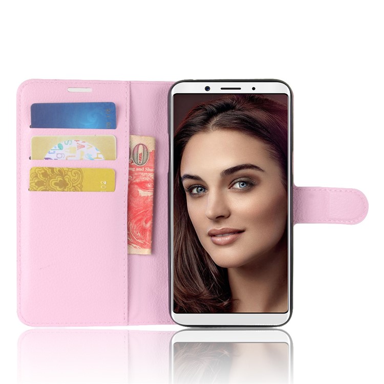 Litchi Skin PU Leather Wallet Stand Cell Phone Shell for OPPO F5 - Pink-4