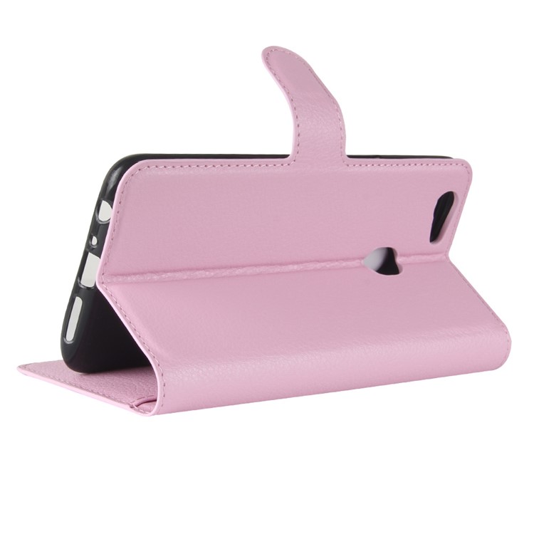 Litchi Skin PU Leather Wallet Stand Cell Phone Shell for OPPO F5 - Pink-5