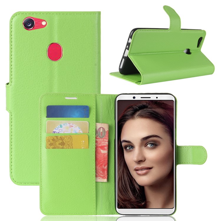 Litchi Skin PU Leather Wallet Stand Mobile Phone Cover for OPPO F5 - Green-1