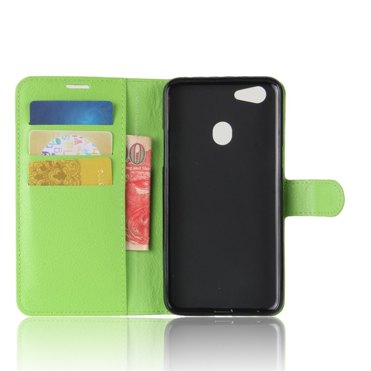 Litchi Skin PU Leather Wallet Stand Mobile Phone Cover for OPPO F5 - Green-3