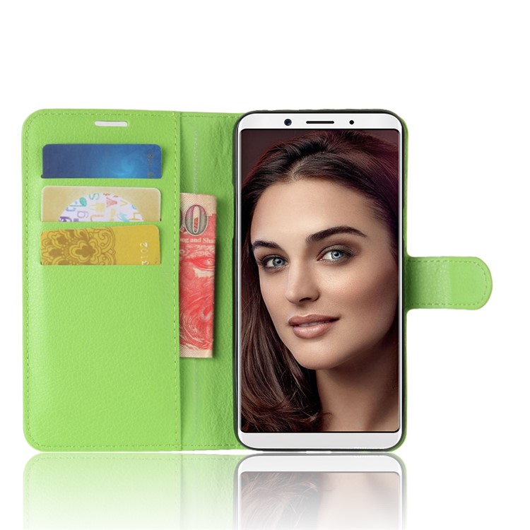 Litchi Skin PU Leather Wallet Stand Mobile Phone Cover for OPPO F5 - Green-4