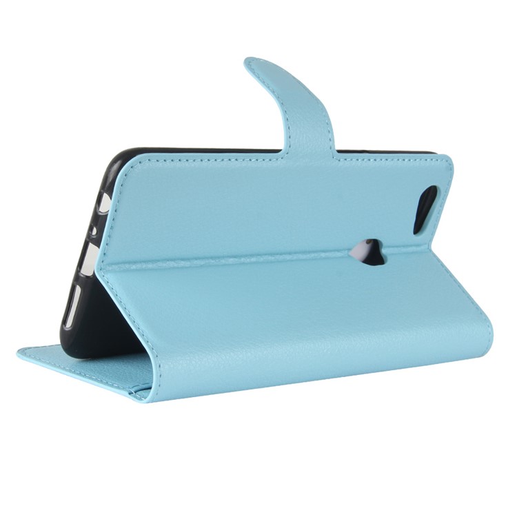 Litchi Skin PU Leather Wallet Stand Cell Phone Cover for OPPO F5 - Blue-5
