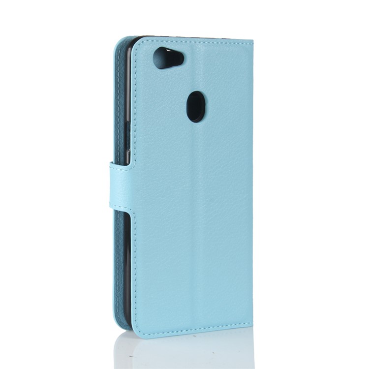 Litchi Skin PU Leather Wallet Stand Cell Phone Cover for OPPO F5 - Blue-6