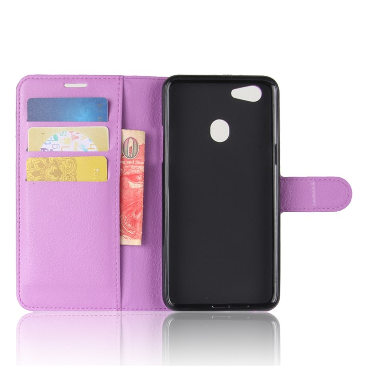 Litchi Skin PU Leather Wallet Stand Mobile Phone Case for OPPO F5 - Purple-3