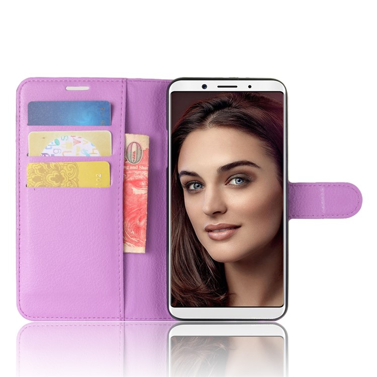 Litchi Skin PU Leather Wallet Stand Mobile Phone Case for OPPO F5 - Purple-4