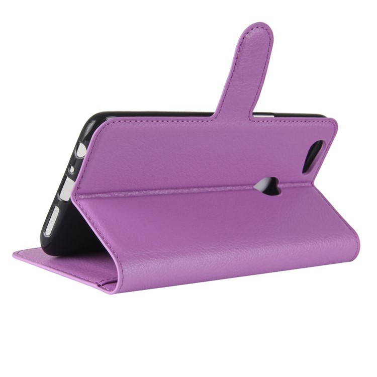 Litchi Skin PU Leather Wallet Stand Mobile Phone Case for OPPO F5 - Purple-5