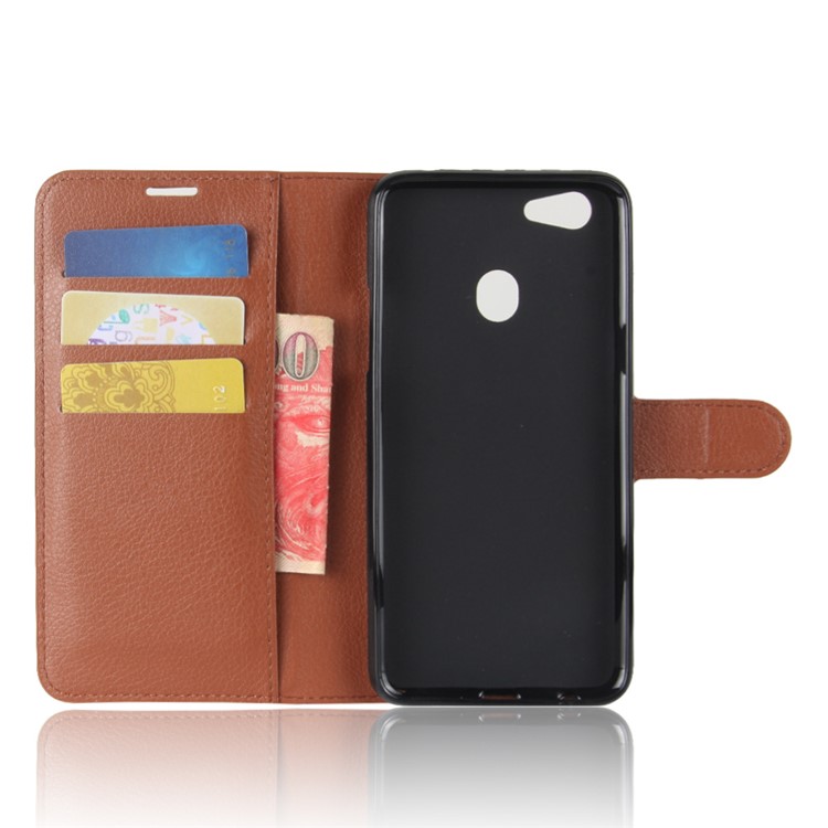 Litchi Skin PU Leather Wallet Stand Cell Phone Case for OPPO F5 - Brown-3