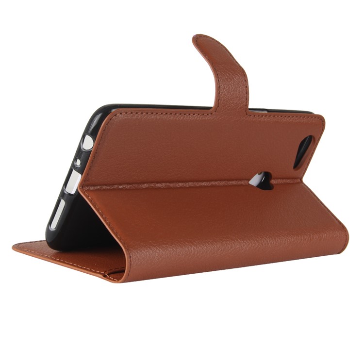 Litchi Skin PU Leather Wallet Stand Cell Phone Case for OPPO F5 - Brown-5