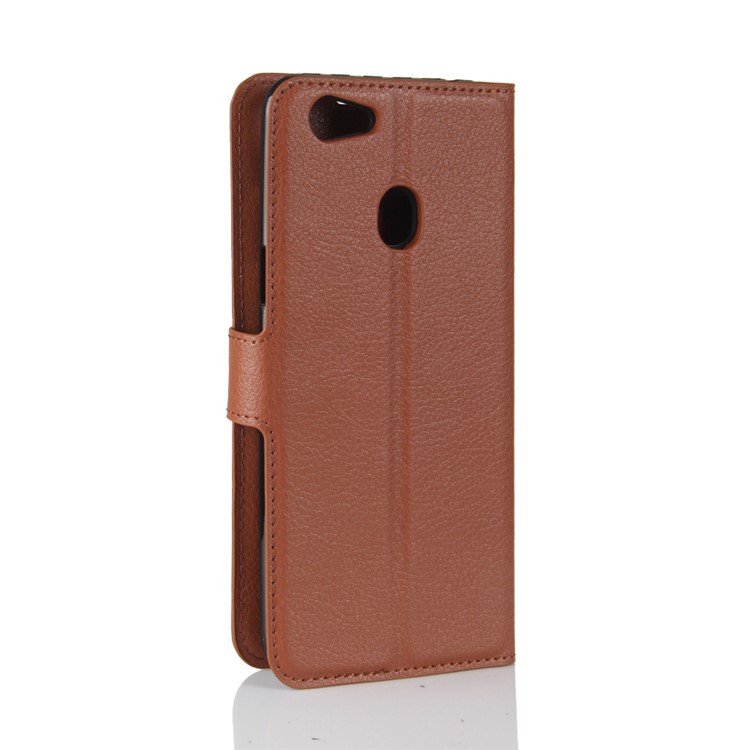 Litchi Skin PU Leather Wallet Stand Cell Phone Case for OPPO F5 - Brown-6