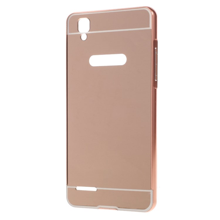 Slide-on Metal Bumper Mirror-like Acrylic Shell for OPPO F1 A35 - Rose