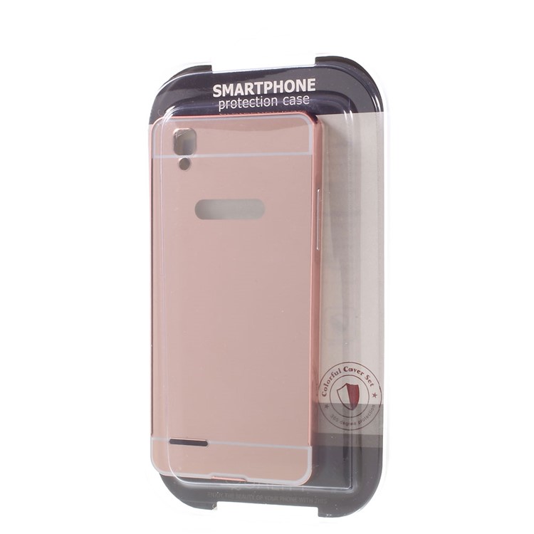 Slide-on Metal Bumper Mirror-like Acrylic Shell for OPPO F1 A35 - Rose