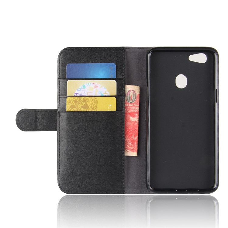 Split Leather Magnetic Wallet Phone Shell with Stand for OPPO F5 - Black-4