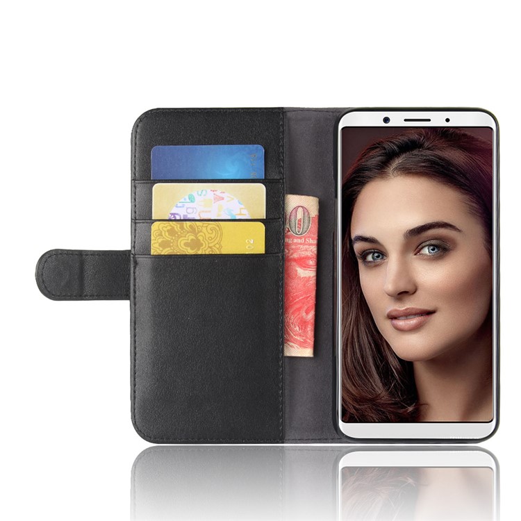 Split Leather Magnetic Wallet Phone Shell with Stand for OPPO F5 - Black-5