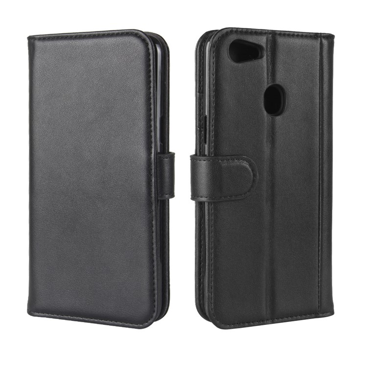 Split Leather Magnetic Wallet Phone Shell with Stand for OPPO F5 - Black-8