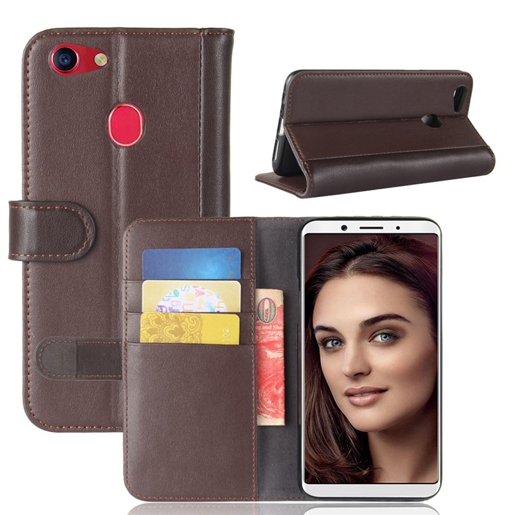Split Leather Magnetic Wallet Phone Cover with Stand for OPPO F5 - Brown-1