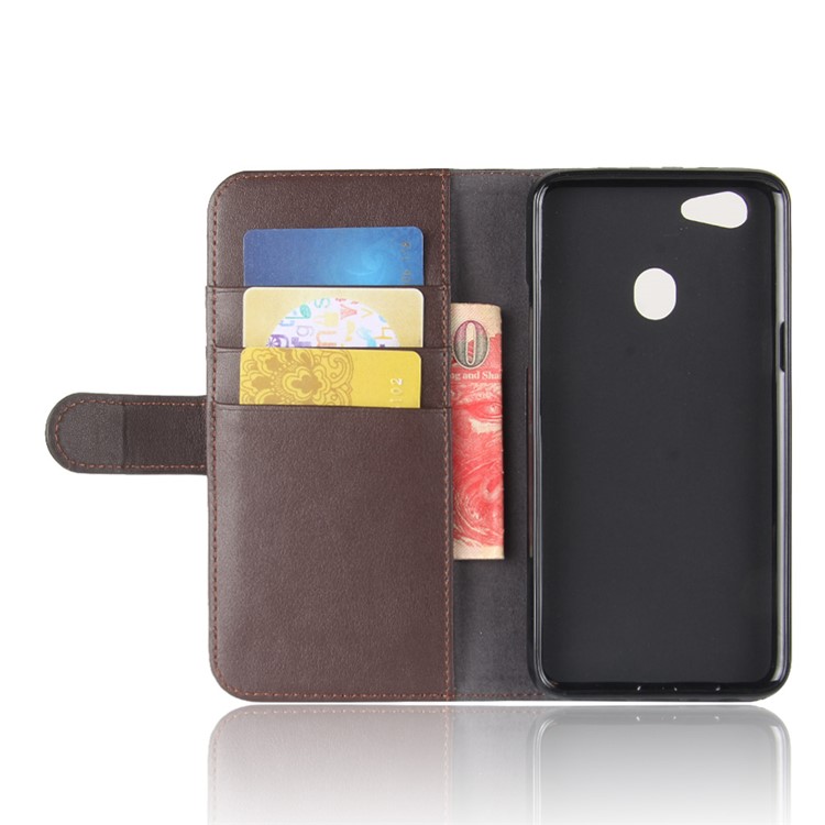 Split Leather Magnetic Wallet Phone Cover with Stand for OPPO F5 - Brown-4