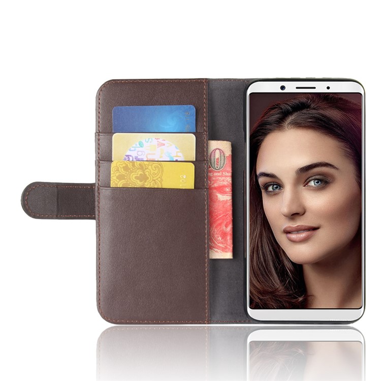 Split Leather Magnetic Wallet Phone Cover with Stand for OPPO F5 - Brown-5