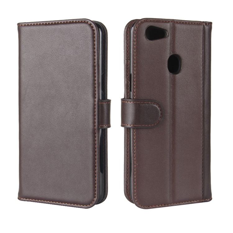 Split Leather Magnetic Wallet Phone Cover with Stand for OPPO F5 - Brown-8
