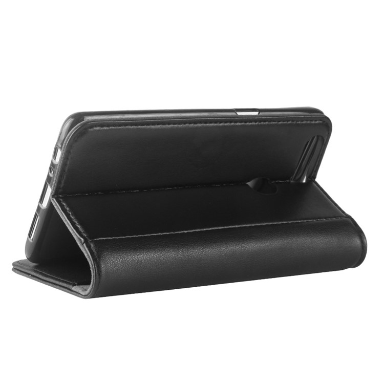 Genuine Split Leather Wallet Stand Protective Mobile Case for OPPO R11s - Black-6
