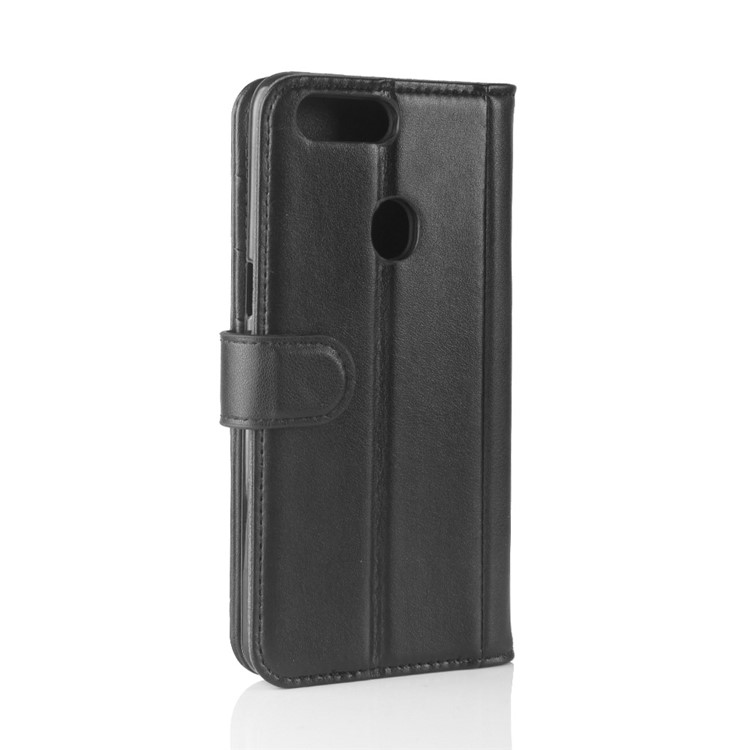 Genuine Split Leather Wallet Stand Protective Mobile Case for OPPO R11s - Black-7