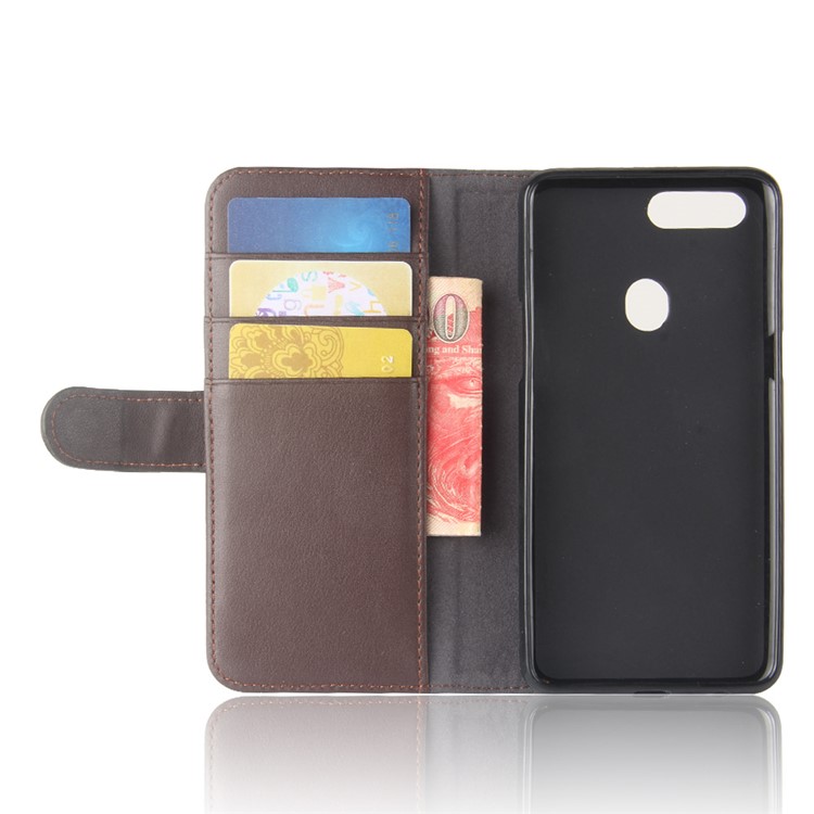 Genuine Split Leather Wallet Stand Protective Phone Cover for OPPO R11s - Brown-4