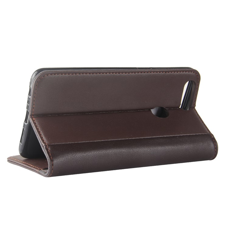 Genuine Split Leather Wallet Stand Protective Phone Cover for OPPO R11s - Brown-6