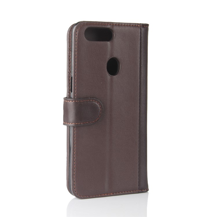 Genuine Split Leather Wallet Stand Protective Phone Cover for OPPO R11s - Brown-7