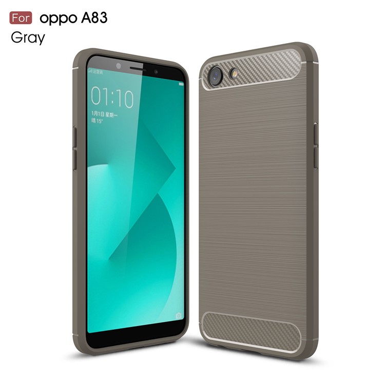 Carbon Fibre Brushed TPU Back Case for OPPO A83 - Grey-1