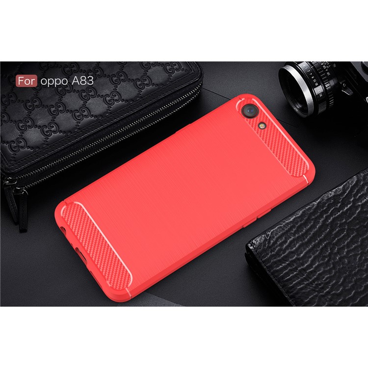 Carbon Fibre Brushed TPU Phone Case for OPPO A83 - Red-2