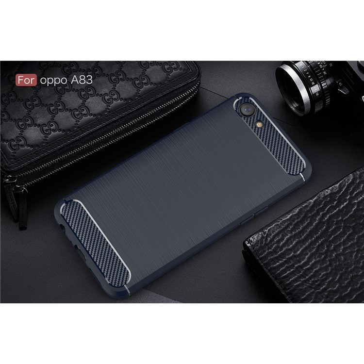 Carbon Fibre Brushed TPU Protection Case for OPPO A83 - Dark Blue-2