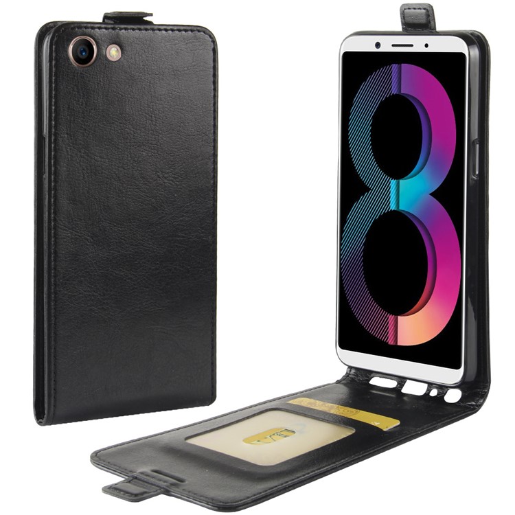 Crazy Horse Leather Vertical Flip Card Slot Mobile Cover for OPPO A83 - Black-1