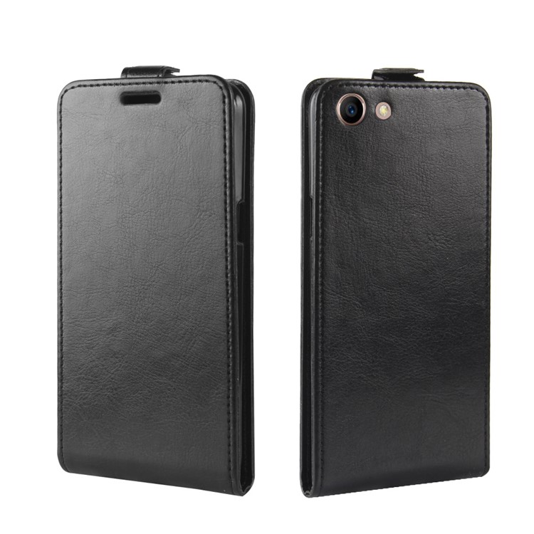 Crazy Horse Leather Vertical Flip Card Slot Mobile Cover for OPPO A83 - Black-2
