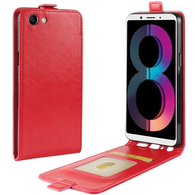 Crazy Horse Leather Vertical Flip Card Slot Mobile Shell for OPPO A83 - Red-1