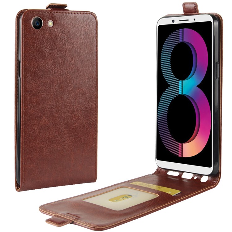 Crazy Horse Leather Vertical Flip Card Slot Mobile Phone Casing for OPPO A83 - Brown-1