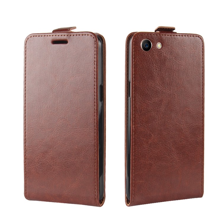 Crazy Horse Leather Vertical Flip Card Slot Mobile Phone Casing for OPPO A83 - Brown-2