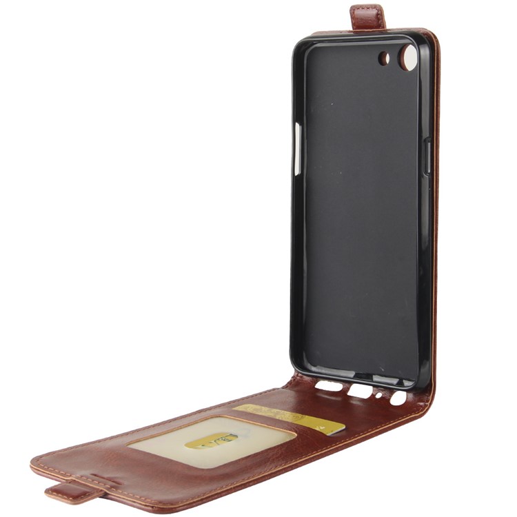 Crazy Horse Leather Vertical Flip Card Slot Mobile Phone Casing for OPPO A83 - Brown-5