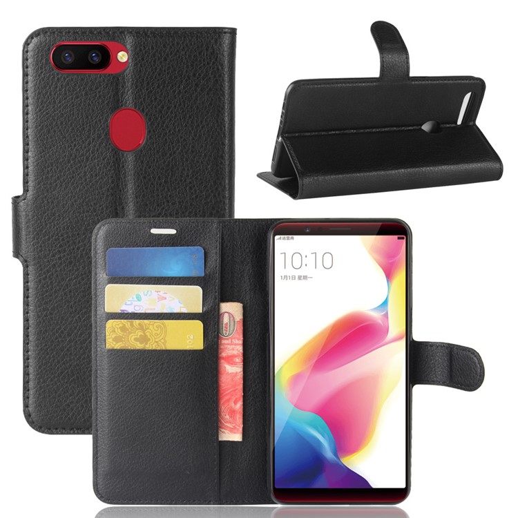 Litchi Skin Wallet Leather Stand Case for OPPO R11s Plus - Black-1