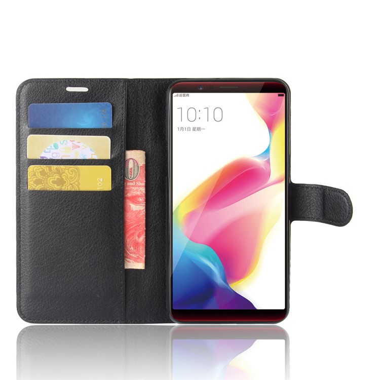 Litchi Skin Wallet Leather Stand Case for OPPO R11s Plus - Black-4