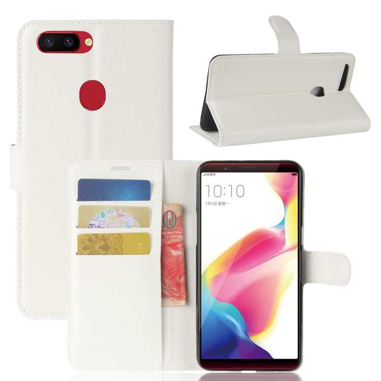 Litchi Skin Wallet Leather Stand Cover for OPPO R11s Plus - White-1