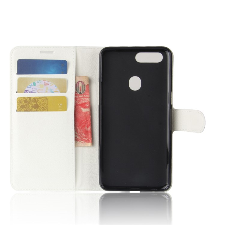 Litchi Skin Wallet Leather Stand Cover for OPPO R11s Plus - White-3