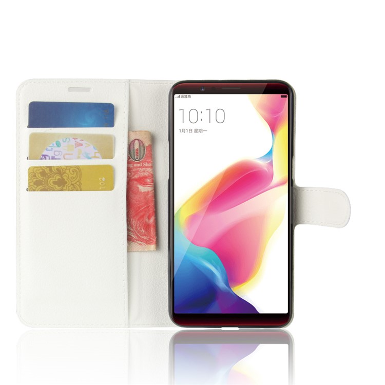 Litchi Skin Wallet Leather Stand Cover for OPPO R11s Plus - White-4