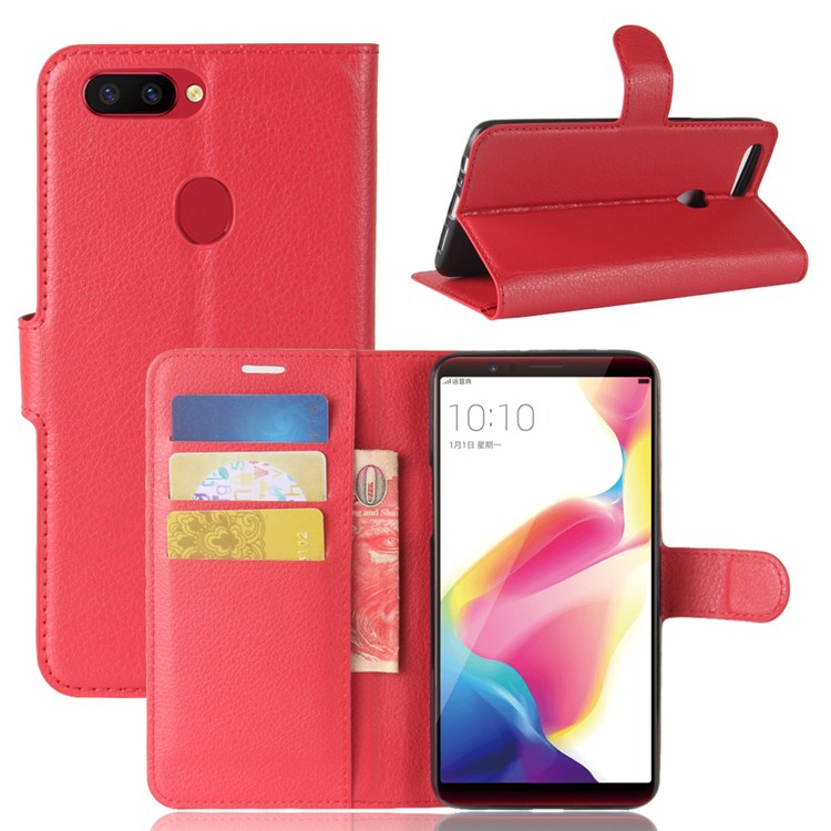 Litchi Skin Wallet Leather Cell Phone Case for OPPO R11s Plus - Red-1