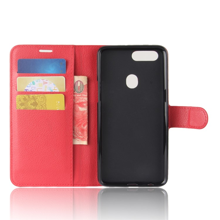 Litchi Skin Wallet Leather Cell Phone Case for OPPO R11s Plus - Red-3