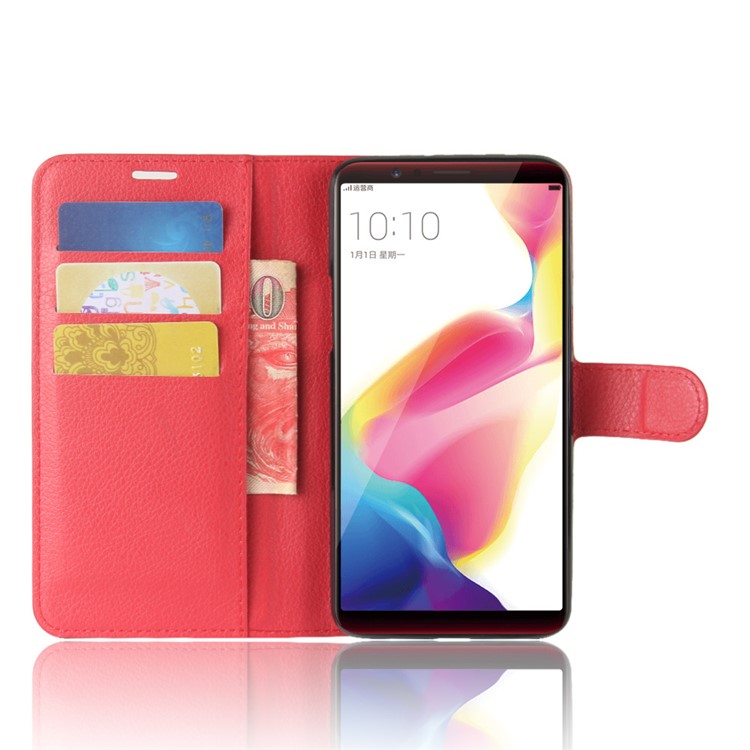 Litchi Skin Wallet Leather Cell Phone Case for OPPO R11s Plus - Red-4