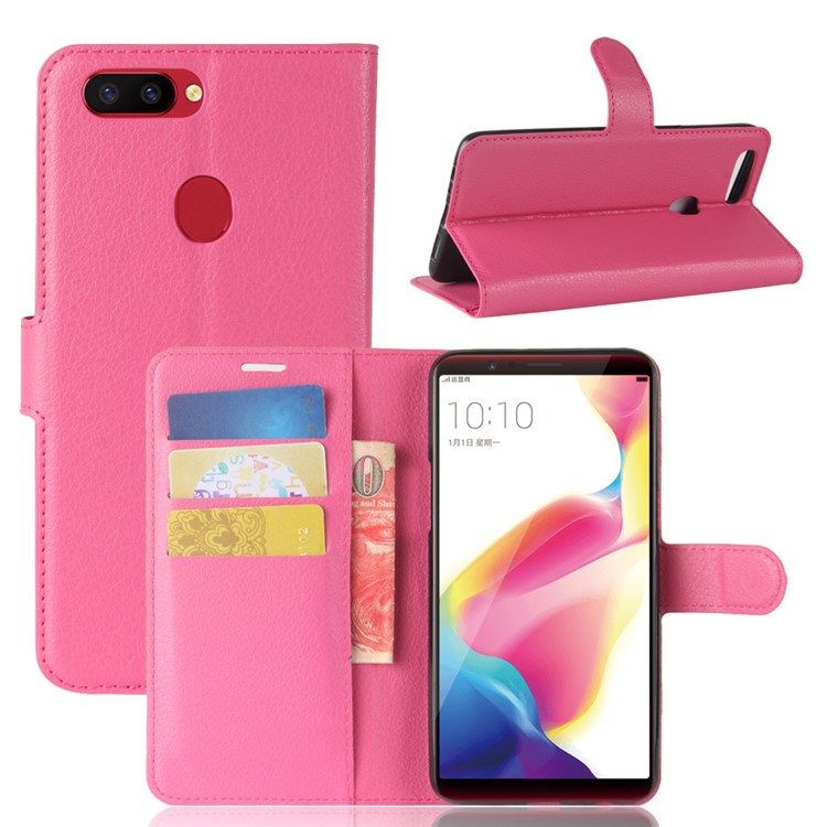 Litchi Skin Magnetic Leather Stand Case for OPPO R11s Plus - Rose-1