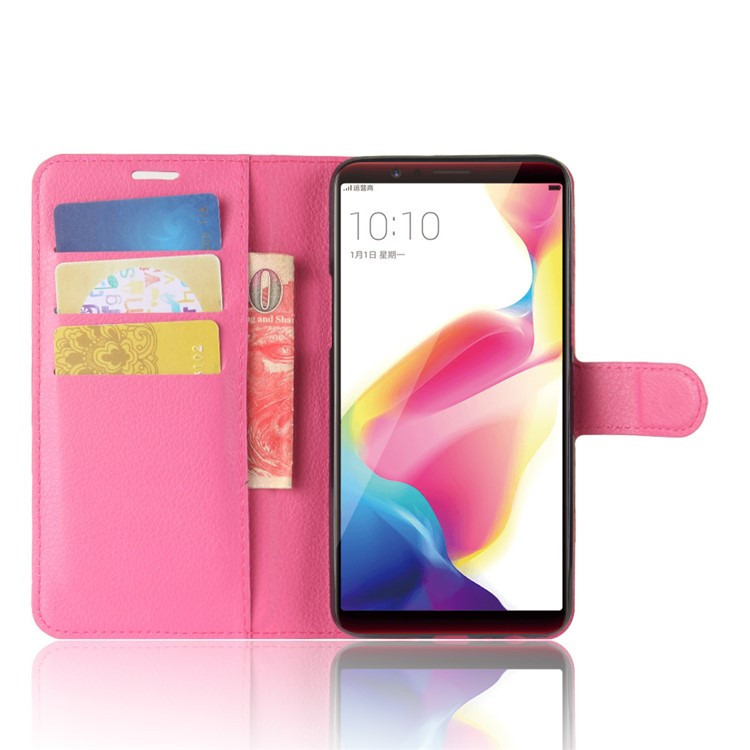 Litchi Skin Magnetic Leather Stand Case for OPPO R11s Plus - Rose-4