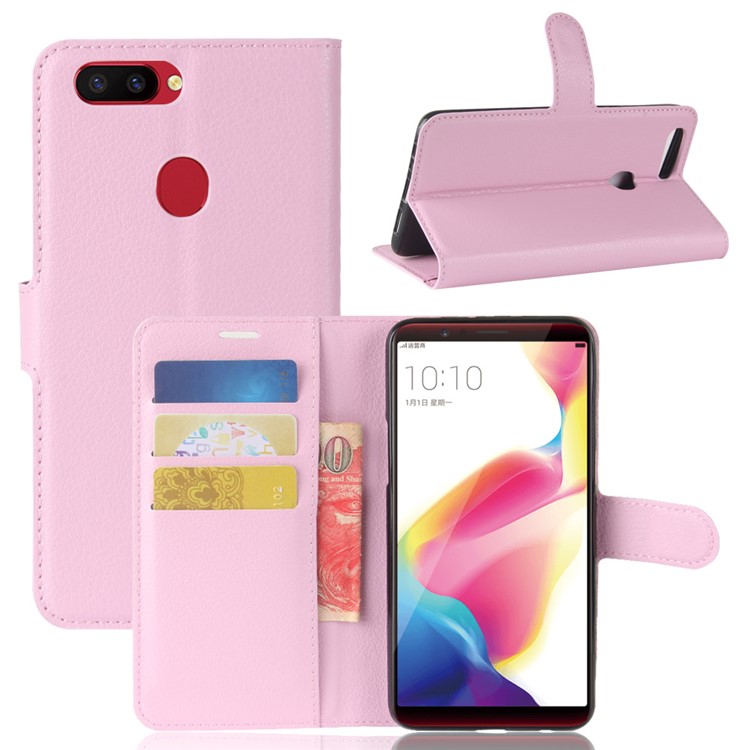 Litchi Skin Magnetic Leather Stand Cover for OPPO R11s Plus - Pink-1