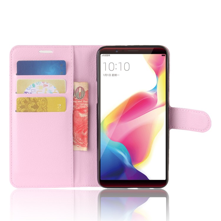 Litchi Skin Magnetic Leather Stand Cover for OPPO R11s Plus - Pink-4