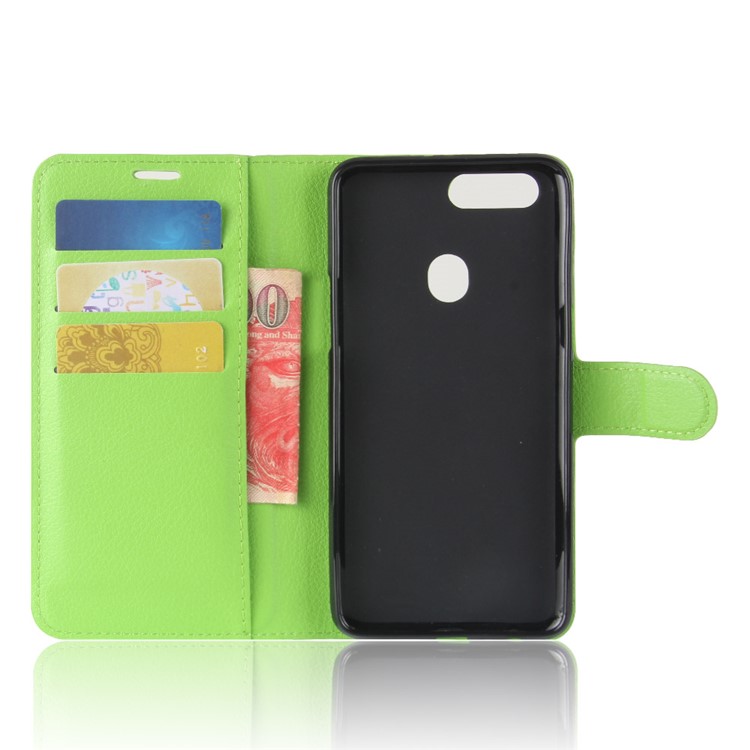 Litchi Skin Leather Stand Case with Card Slots for OPPO R11s Plus - Green-3